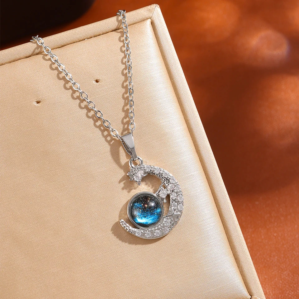 Star, Moon & Astronaut Pendant Necklace | Waterproof Titanium Steel with Zircon