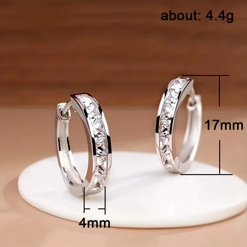 Princess Cut Crystal Hoop Earrings | Elegant Square Cubic Zirconia Gold-Tone Huggies