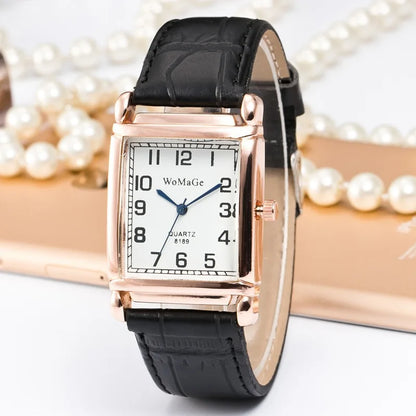 Rose Gold Square Watch | 28mm Arabic Numeral Dial with PU Leather Strap