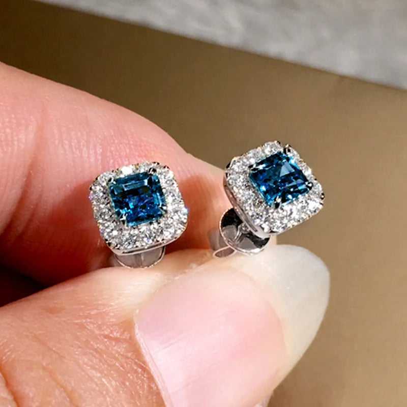 Green Cubic Zirconia Halo Stud Earrings | Gold-Tone Brass, Push-Back, 2.8g