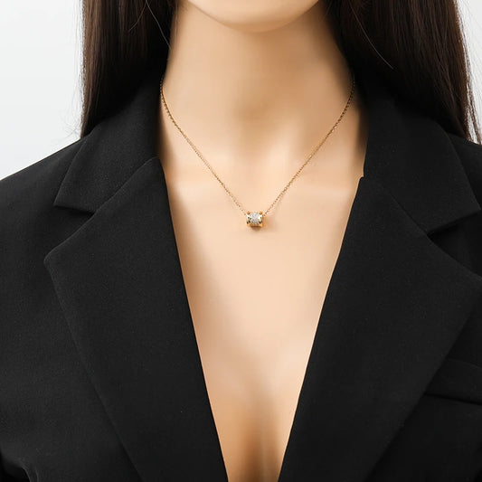 Sparkling Zircon Heart Pendant | Waterproof 316L Stainless Steel Clavicle Necklace