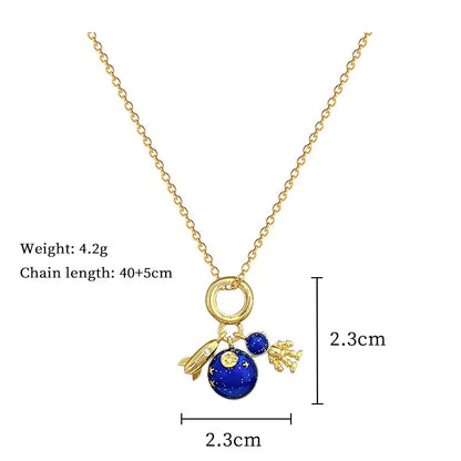 Star, Moon & Astronaut Pendant Necklace | Waterproof Titanium Steel with Zircon