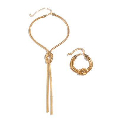 Snake Chain Tassel Choker & Drop Earrings Set | Gold-Tone Iron Alloy, 33g