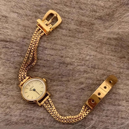 Irregular Minimalist Watch | Gold-Tone 24mm Numberless Dial with Slim Leather Strap & Japanese Quartz