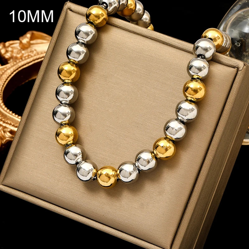 Solid Sphere Minimalist Necklace | Waterproof 316L Stainless Steel Gold Bead Link Chain
