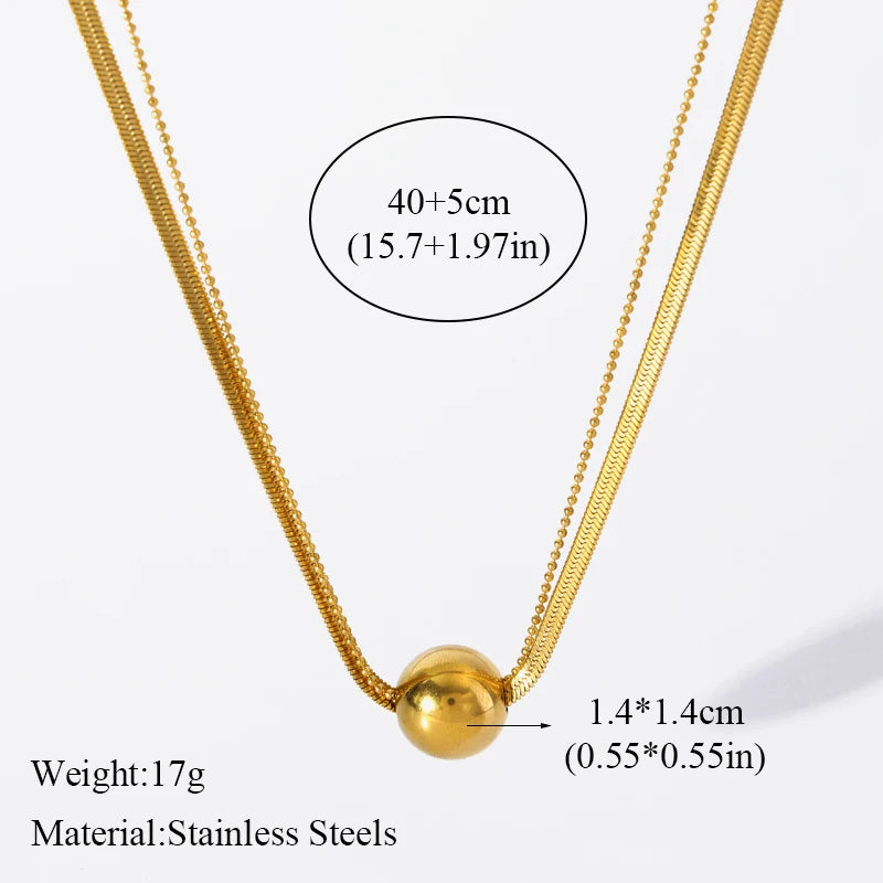 Solid Sphere Minimalist Necklace | Waterproof 316L Stainless Steel Gold Bead Link Chain