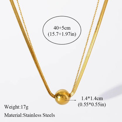 Solid Sphere Minimalist Necklace | Waterproof 316L Stainless Steel Gold Bead Link Chain