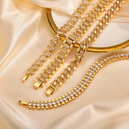Chunky Paperclip Chain Bracelet | 14K Gold-Plated Cubic Zirconia Stackable Link Bracelet for Women