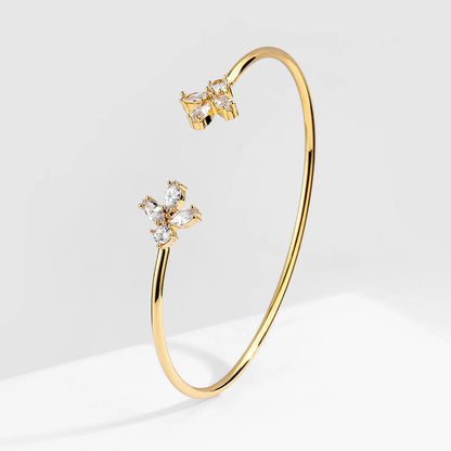 Geometric Gold Cuff Bangle | AAA+ Cubic Zirconia Tension Setting, Copper, 7g