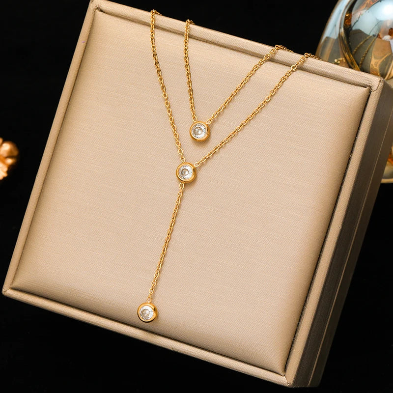 Solid Sphere Minimalist Necklace | Waterproof 316L Stainless Steel Gold Bead Link Chain