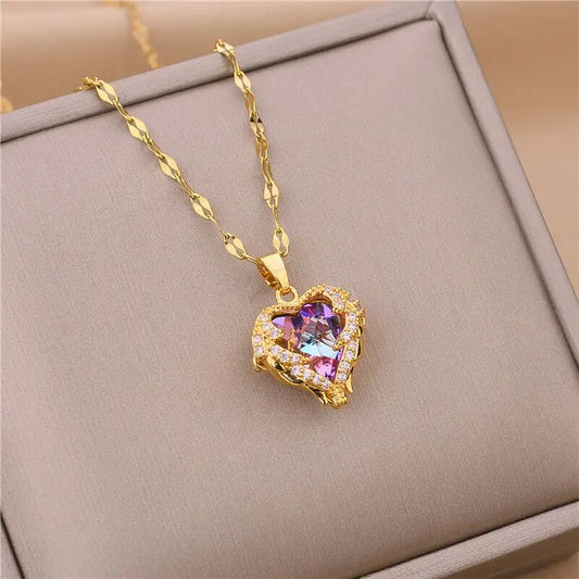 Colorful "Ocean Heart" Luxury Pendant | 18K Gold Plated 316L Stainless Steel Necklace