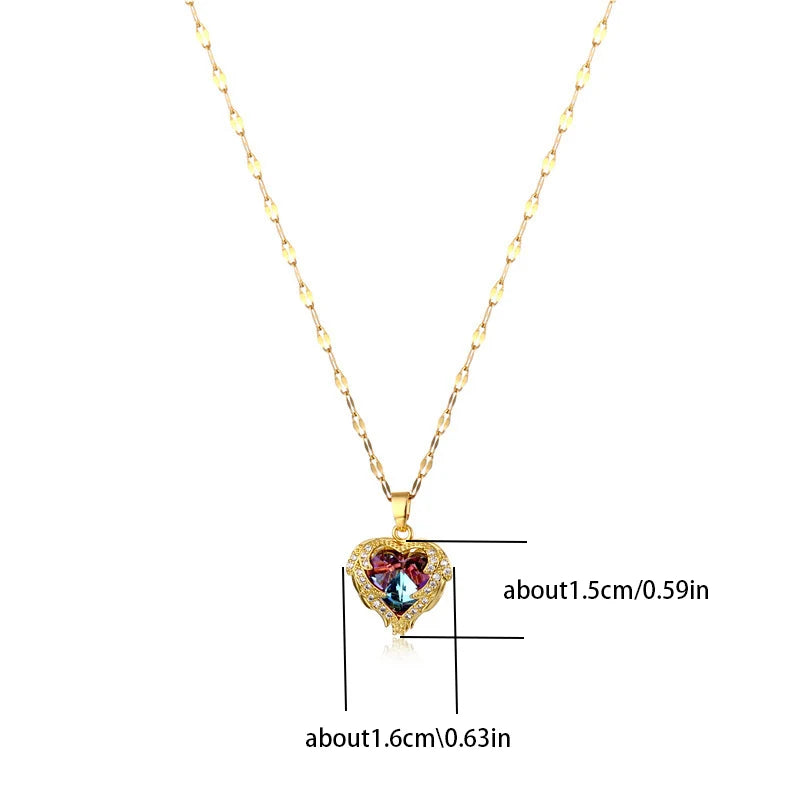 Colourful Crystal Heart Pendant Necklace | 18K Gold-Plated 316L Stainless Steel