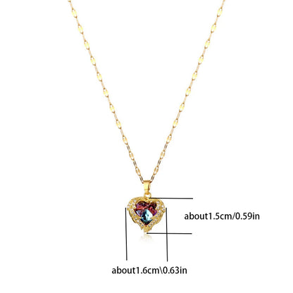 Colourful Crystal Heart Pendant Necklace | 18K Gold-Plated 316L Stainless Steel