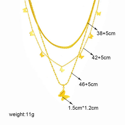 Multilayer Butterfly, Moon & Evil Eye Pendant Necklace | Waterproof 316L Stainless Steel