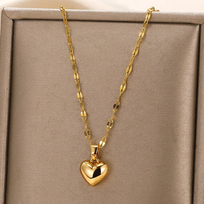 Modern Love Heart Pendant Necklace | Waterproof 316L Stainless Steel with Lip Chain