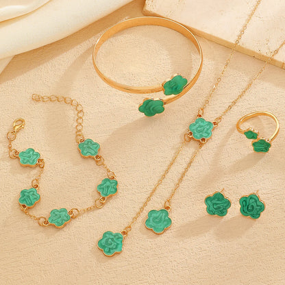 4-Piece Botanical Leaf Jewellery Set | Zinc Alloy Necklace, Earrings, Bracelet & Ring