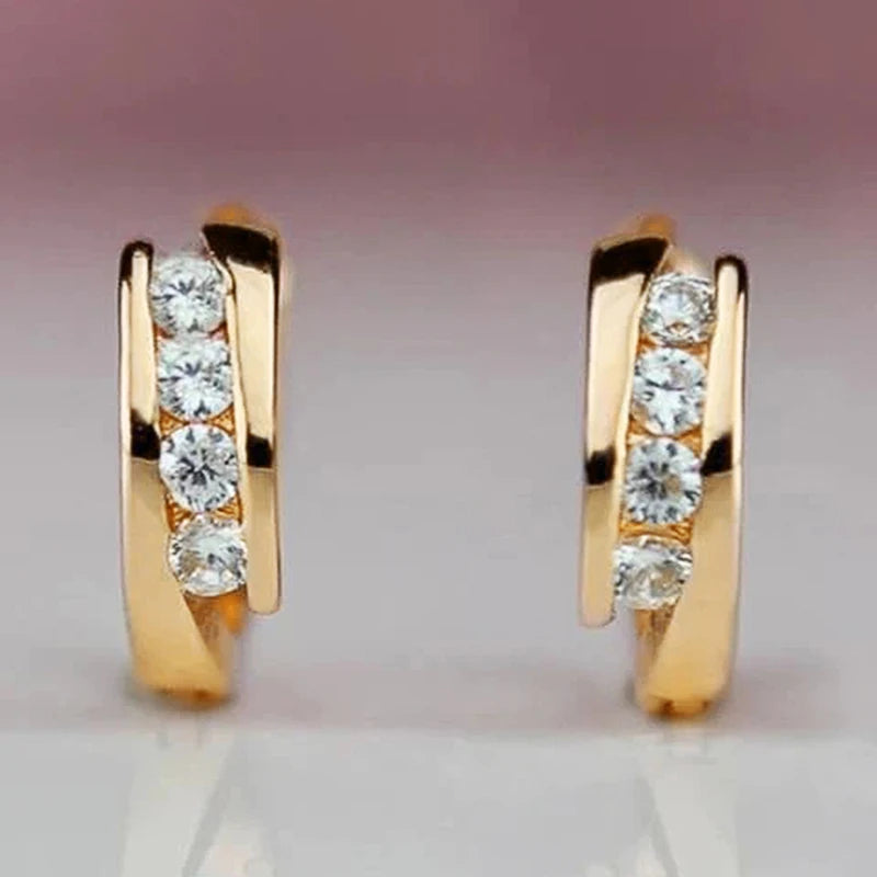 Minimalist Gold Hoop Earrings | Cubic Zirconia Accents, Brass, 3.2g