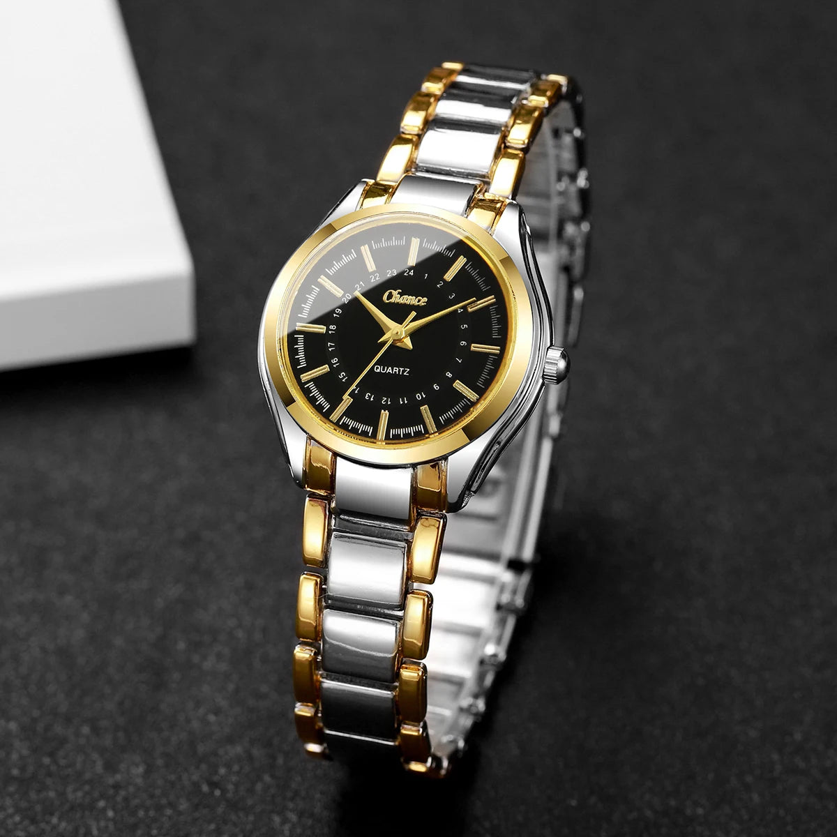 Dainty Small Dial 4-Piece Watch & Stackable Bracelet Set | Gold-Tone Quartz Wristwatch