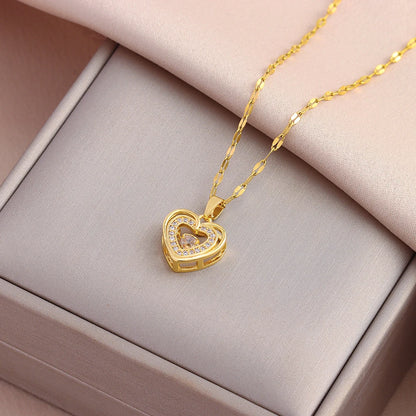 Heart Pendant Necklace | Waterproof 316L Stainless Steel Gold Clavicle Chain, 40cm+5cm