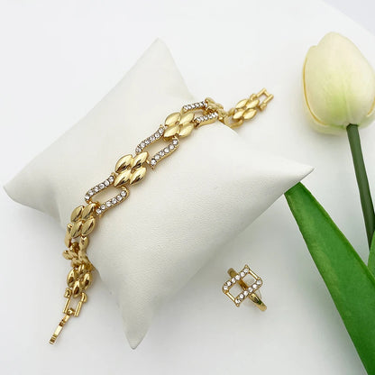4-Piece Cuban Link Heart Jewellery Set | Gold-Plated Alloy Necklace, Bracelet, Earrings & Ring