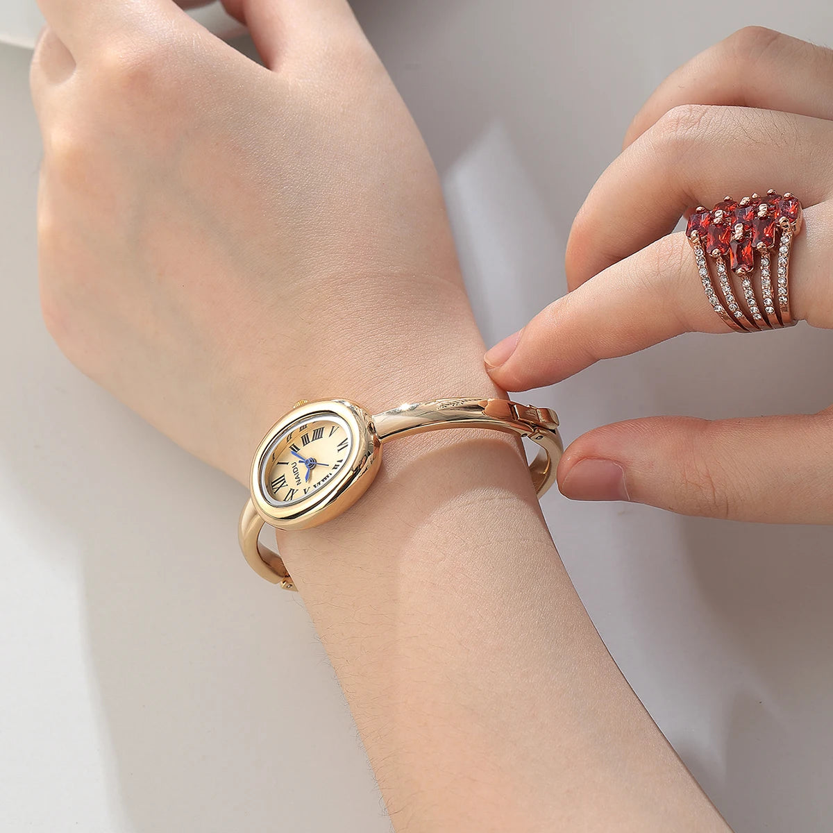 Gold-Tone Roman Numeral Bangle Watch | Minimalist Ladies' Timepiece