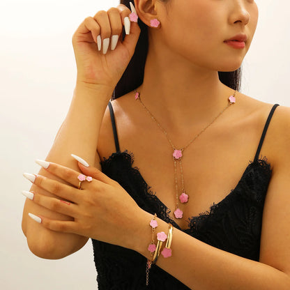 4-Piece Botanical Leaf Jewellery Set | Zinc Alloy Necklace, Earrings, Bracelet & Ring