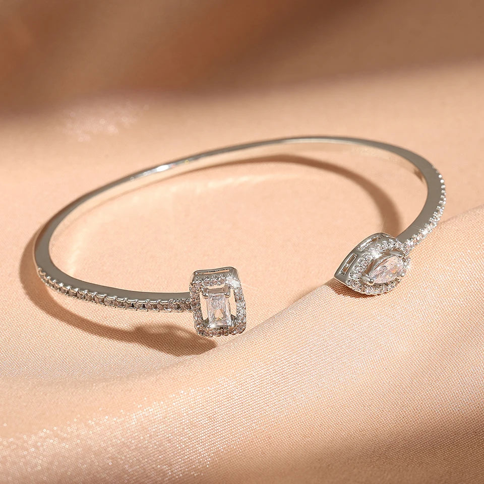 3-Piece Geometric Gold Cuff Bangle Set | AAA+ Cubic Zirconia Prong Setting, Adjustable, Unisex