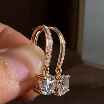 Round Cubic Zirconia Hook Drop Earrings | Gold-Tone Brass, 3.3g