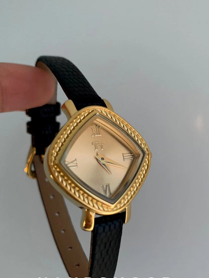 Irregular Minimalist Watch | Gold-Tone 24mm Numberless Dial with Slim Leather Strap & Japanese Quartz