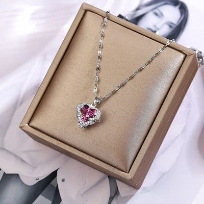 Colourful Crystal Heart Pendant Necklace | 18K Gold-Plated 316L Stainless Steel