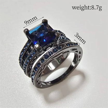 Matching Couple Rings | Black Stainless Steel & Blue Cubic Zirconia Bands