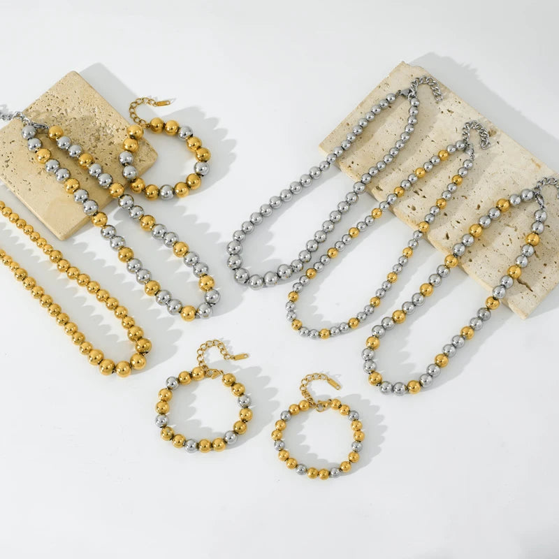Solid Sphere Minimalist Necklace | Waterproof 316L Stainless Steel Gold Bead Link Chain