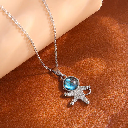 Star, Moon & Astronaut Pendant Necklace | Waterproof Titanium Steel with Zircon