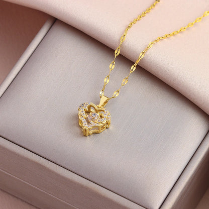 Heart Pendant Necklace | Waterproof 316L Stainless Steel Gold Clavicle Chain, 40cm+5cm