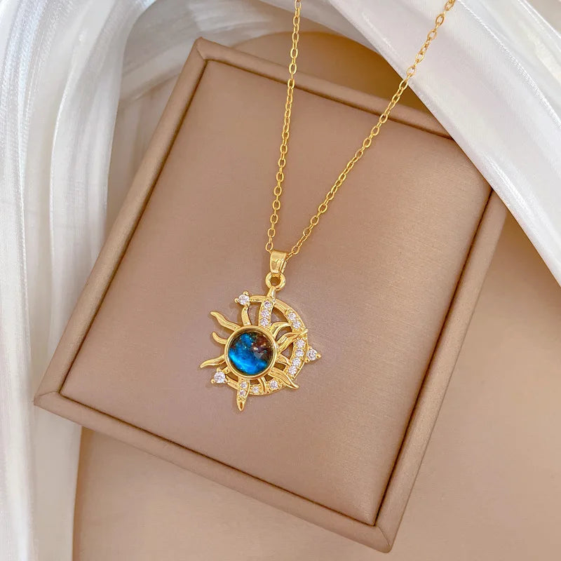 Star, Moon & Astronaut Pendant Necklace | Waterproof Titanium Steel with Zircon