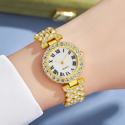 6-Piece Roman Numeral Watch & Jewellery Set | Rhinestone Watch, Necklace, Bracelets, Ring & Earrings
