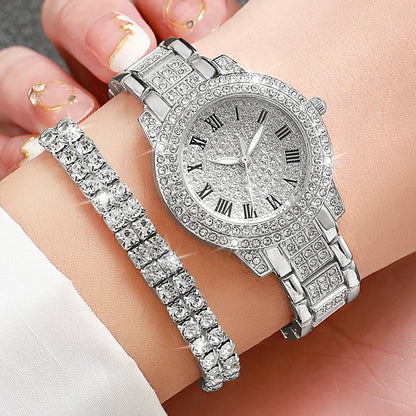 6-Piece Rhinestone Watch & Jewellery Set | 32mm Quartz Watch, Necklace, Bracelet, Ring & Earrings