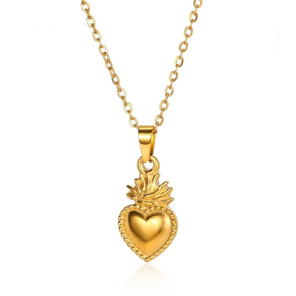 Modern Love Heart Pendant Necklace | Waterproof 316L Stainless Steel with Lip Chain