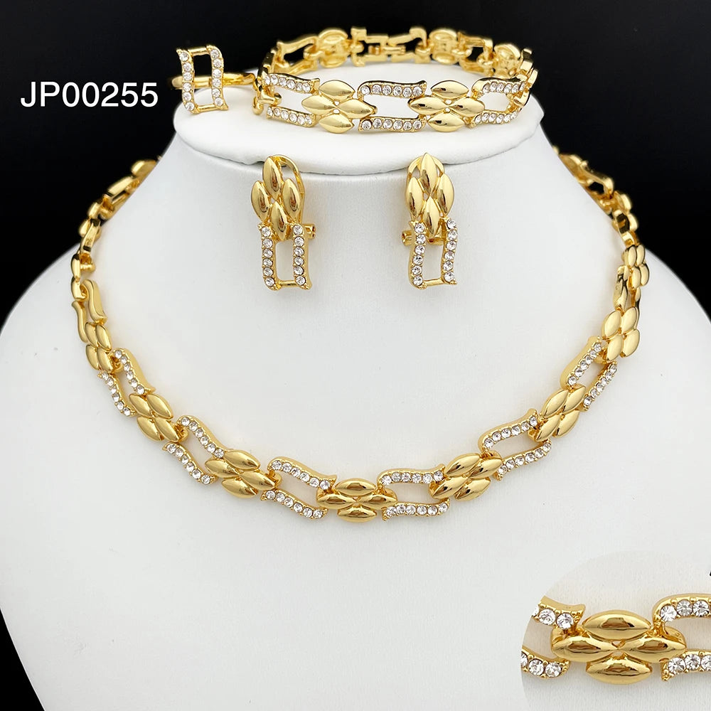 4-Piece Cuban Link Heart Jewellery Set | Gold-Plated Alloy Necklace, Bracelet, Earrings & Ring