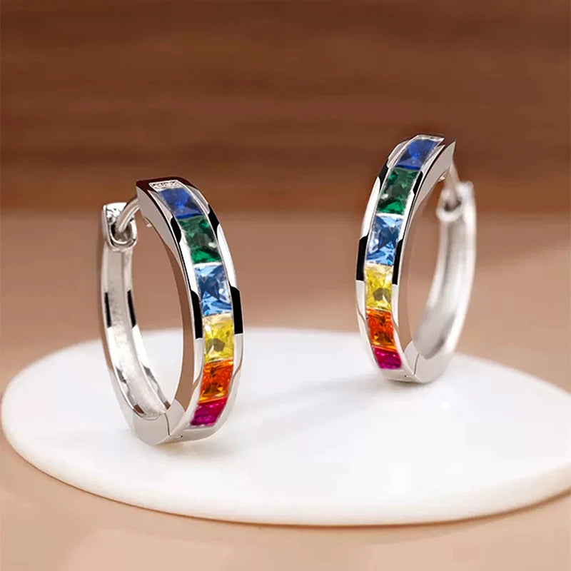 Princess Cut Crystal Hoop Earrings | Elegant Square Cubic Zirconia Gold-Tone Huggies