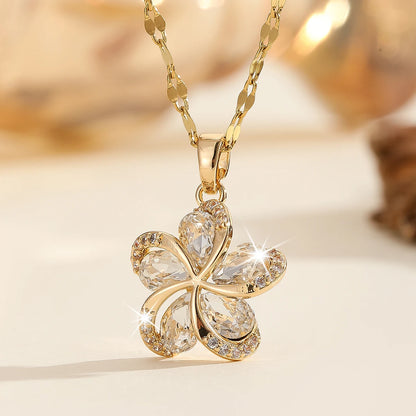 Flower Pendant Necklace | 316L Stainless Steel with Green Zircon Centre