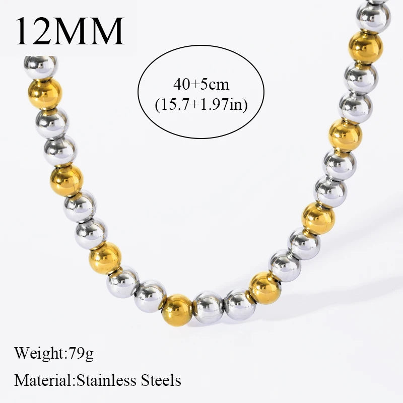 Solid Sphere Minimalist Necklace | Waterproof 316L Stainless Steel Gold Bead Link Chain