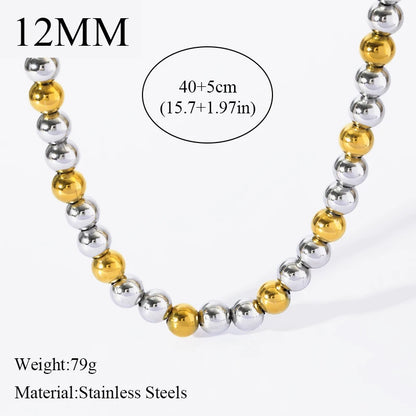 Solid Sphere Minimalist Necklace | Waterproof 316L Stainless Steel Gold Bead Link Chain