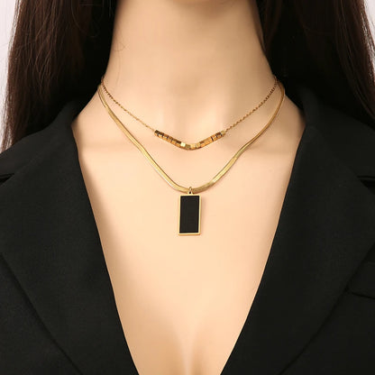 2-Layer Tiger Stripe Pendant Necklace | Waterproof 316L Stainless Steel, Round & Square Pendants