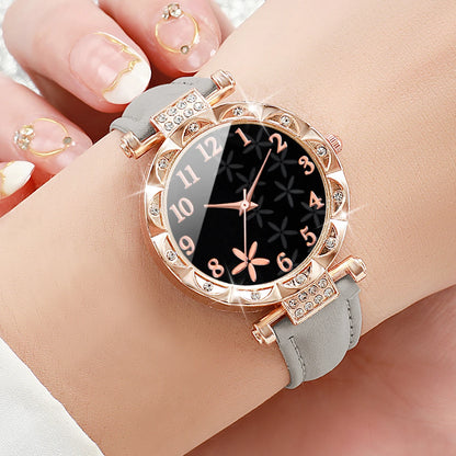 7-Piece Rhinestone Watch Set | 33mm Round Dial with PU Leather Bands in 7 Colours