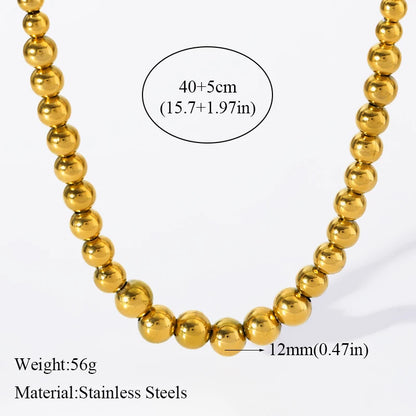Solid Sphere Minimalist Necklace | Waterproof 316L Stainless Steel Gold Bead Link Chain