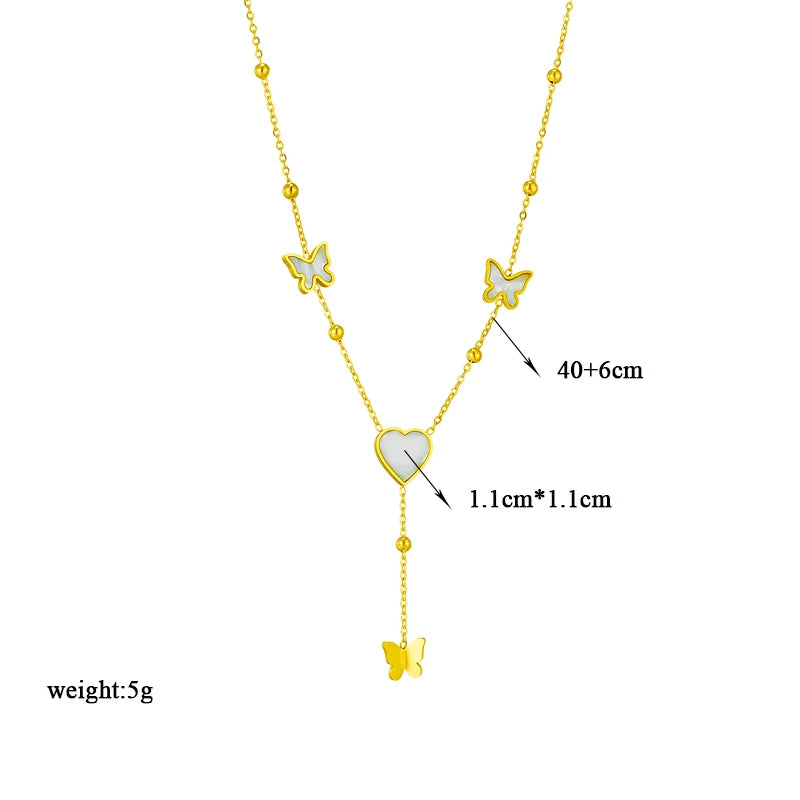 Heart Eye & Butterfly Multi-Motif Necklace | Waterproof 316L Stainless Steel Gold Link Chain