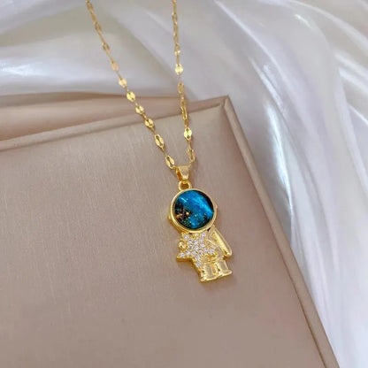 Star, Moon & Astronaut Pendant Necklace | Waterproof Titanium Steel with Zircon