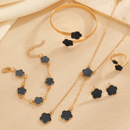 4-Piece Botanical Leaf Jewellery Set | Zinc Alloy Necklace, Earrings, Bracelet & Ring