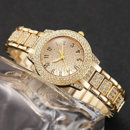 6-Piece Rhinestone Watch & Jewellery Set | 32mm Quartz Watch, Necklace, Bracelet, Ring & Earrings